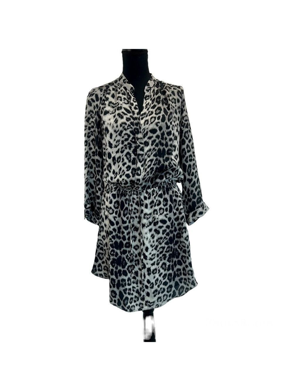 ARITZIA T. Babaton gray Bennett silk leopard cheetah print long sleeve dress M